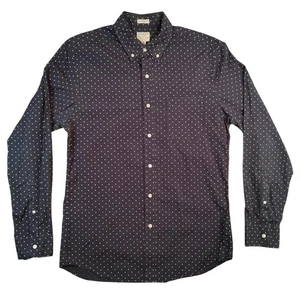 J.Crew Secret Wash Shirt Mens Medium Navy Slim Fit Polka Dot Stretch Button Down - Picture 1 of 12