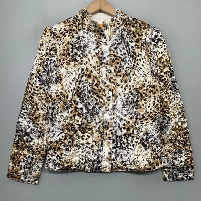 Ruby Rd Leopard Print Jacket Size Small Textured Crinkle Satin Artsy Mob Wife - Image 1 of 4