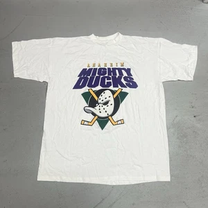 T-shirt vintage logo7 stampa Anaheim Mighty Ducks hockey uomo XL anni 90 made in USA - Foto 1 di 13