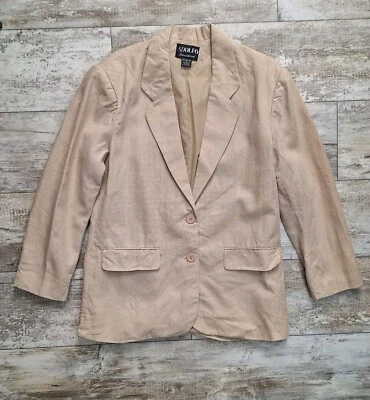 Blazer de lino vintage para mujer talla 10 beige forrado EE. UU. carrera oficina lujo preppy  Foto 1 de 4
