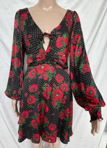 Vestido Free People 8 Lunares Negro Blanco Rojo Amapola Floral Divertido Coqueto Fiesta Mezcla - Imagen 1 de 8