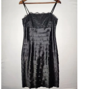 Alex Evenings Black Shutter Pleat Satin Cocktail Dress Size 6 Lace Bodice - Picture 1 of 7
