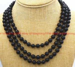 Natürliche 8/10/12mm Runde Schwarze Achat Perlen Schmuck Halskette 45-120cm - Bild 1 von 3