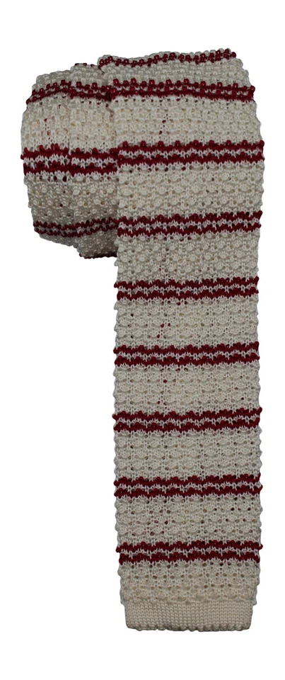 Corbata tejida de seda a rayas rojas marfil Luigi Borrelli Foto 1 de 1