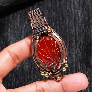Carnelian Gemstone Pendant Copper Wire Wrapped Handmade Pendant Gift For Mother - Picture 1 of 4