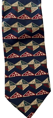 领带 AKA EDDIE BAUER 领带蓝色金色勃艮第印花丝绸 58 经典 — 第 1/4 张图片