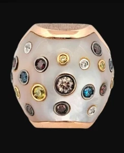 Multi-Colored Diamond Bezel Set Band Ring 18k Gold Mother Of Pearl 16.2 grams - Picture 1 of 18