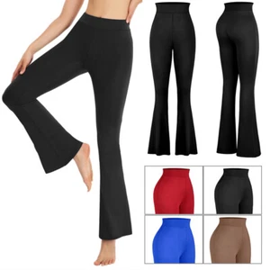 Pantalones de yoga con brotes pierna larga fitness cintura plegable para mujer entrenamiento gimnasio corte bota DM - Imagen 1 de 20