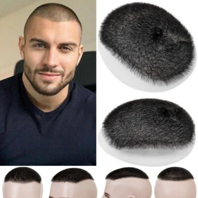 Tupée de cabello humano corto de 5x7 pulgadas para hombre corte zumbido piel delgada sistema de reemplazo de PU Foto 1 de 4