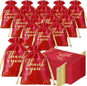 Sweetude 100 Pieces Thank You Satin Gift Bags 4 x 6 Inch 4 x 6 Inch, Red - Picture 1 of 7