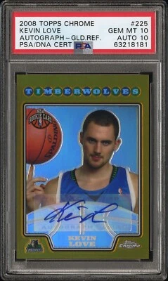 2008-09 TOPPS CHROME GOLD REFRACTOR AUTO #225 KEVIN LOVE ROOKIE RC /5 PSA 10 - Image 1 of 2