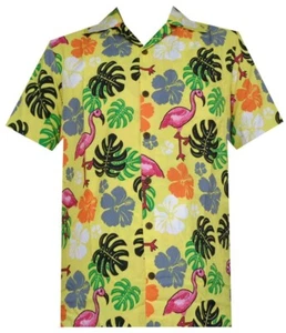 Hawaiihemd Herren Flamingo Blatt Print - von Alvish - Nagelneu! - Bild 1 von 3
