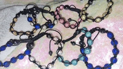 Shambala, rhinestone, adjustable sparkly cord, rope handmade beaded bracelet  - Image 1 of 4
