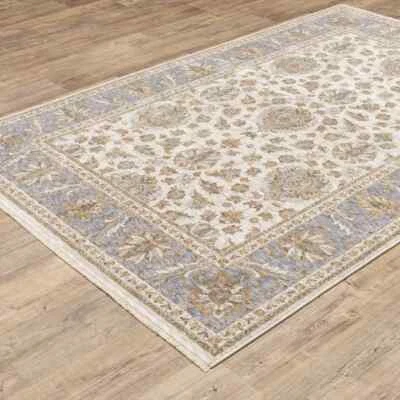 Area Rug 2x3 Classic design oriental ziegler 60x90cm Beige and Blue floral decor - Image 1 of 4