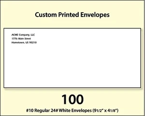 100 Custom Printed #10 Window Envelopes Full Color Digital Printing - Picture 1 of 1