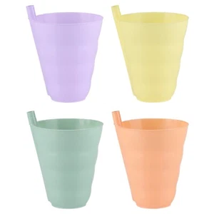 Children Plastic Cup Tumbler with Built in Straw Sip Cup 4PC Reusable Party - Picture 1 of 7