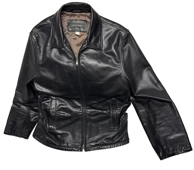 Chaqueta de Cuero Negra Brillante Banana Republic De Colección Talla Grande *Ver Descripción Foto 1 de 4