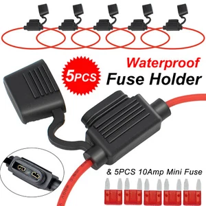5Pcs 12V 10A mini Blade Inline Fuse Holder with Water Proof Dustproof Cover - Picture 1 of 6