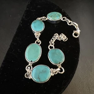 Womens Blue Turquoise Sterling Silver Navajo Link Bracelet 8" 15470 - Picture 1 of 12