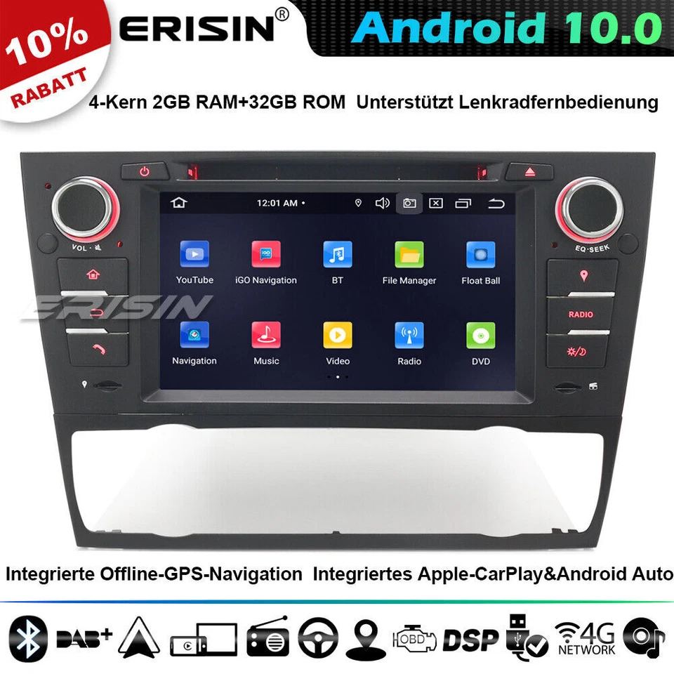 Android 11 Autoradio GPS Navi für BMW 3er E90 E91 E92 E93 M3 DAB+4G CarPlay OBD2 - Bild 1 von 4