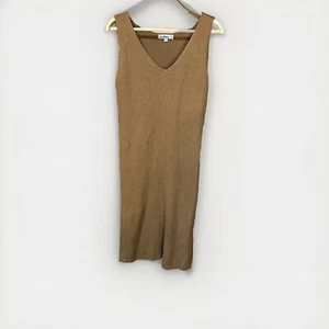 Sam Edelman Aralyn Sweater Dress Tan Women’s Medium V-Neck Mid Length Layered - Picture 1 of 7