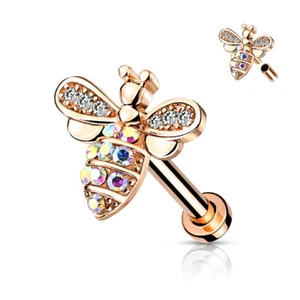 16g Gem Stainless Steel Labret Lip Monroe Tragus Ring Stud Medusa Piercing - Picture 1 of 59