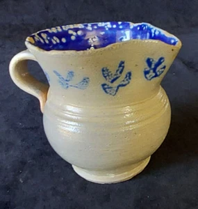 Vintage Jugtown incised salt glazed/ cobalt blue detailed cream pitcher - Picture 1 of 6
