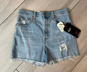 LEVI'S High Rise Ribcage Frayed Jean Shorts Distressed Button Fly Women Size 29 - Picture 1 of 11