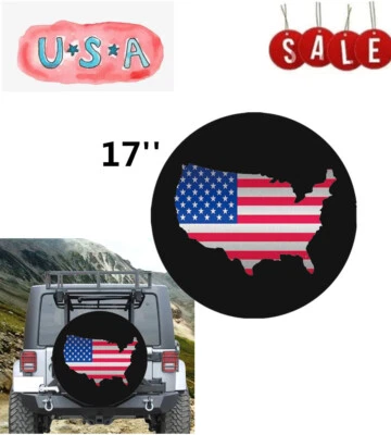 With USA Map Spare Tire Cover 17" Anti-Aging Universal For Jeep Campe Foto 1 de 4