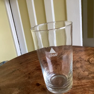 BASS BEER PINT GLASS CROWN STAMP 414 STRAIGHT SIDED OLD  - Image 1 of 3