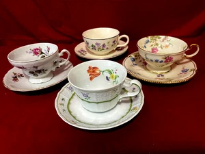 Vintage Mismatched Floral Set 4 Teetassen & Untertassen - Bild 1 von 5