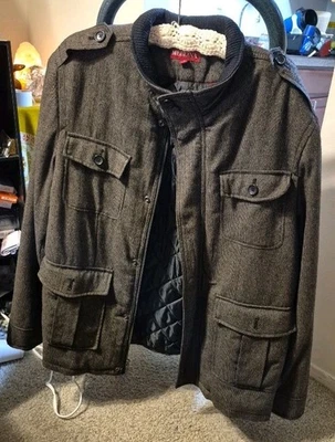 Merona Men's Jacket XL Gray Black  Lots Of Pockets Wool Blend Lined Excellent  - Image 1 of 4