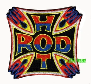 HOT ROD PATCH Bordado Hierro Cruz Hot Rodder Vintage Drag Racing Chaqueta Traje - Imagen 1 de 2