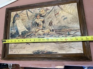 EXTREMELY RARE STAMPED , Signed & Dated Charles M. Russell Watercolor on paper - Picture 1 of 11