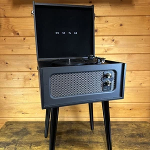 Bush Wooden Turntable with Legs – Black 3-Speed Bluetooth Vinyl Record Player - Picture 1 of 10