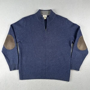 L.L. Bean 1/4 Zip Sweater Men’s Large Blue Shetland Wool Elbow Patch Pullover - Picture 1 of 19