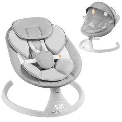 Baby Swing with 5-Point Harness Remote Control, Music Speaker, Mosquito net Gray - Image 1 of 4