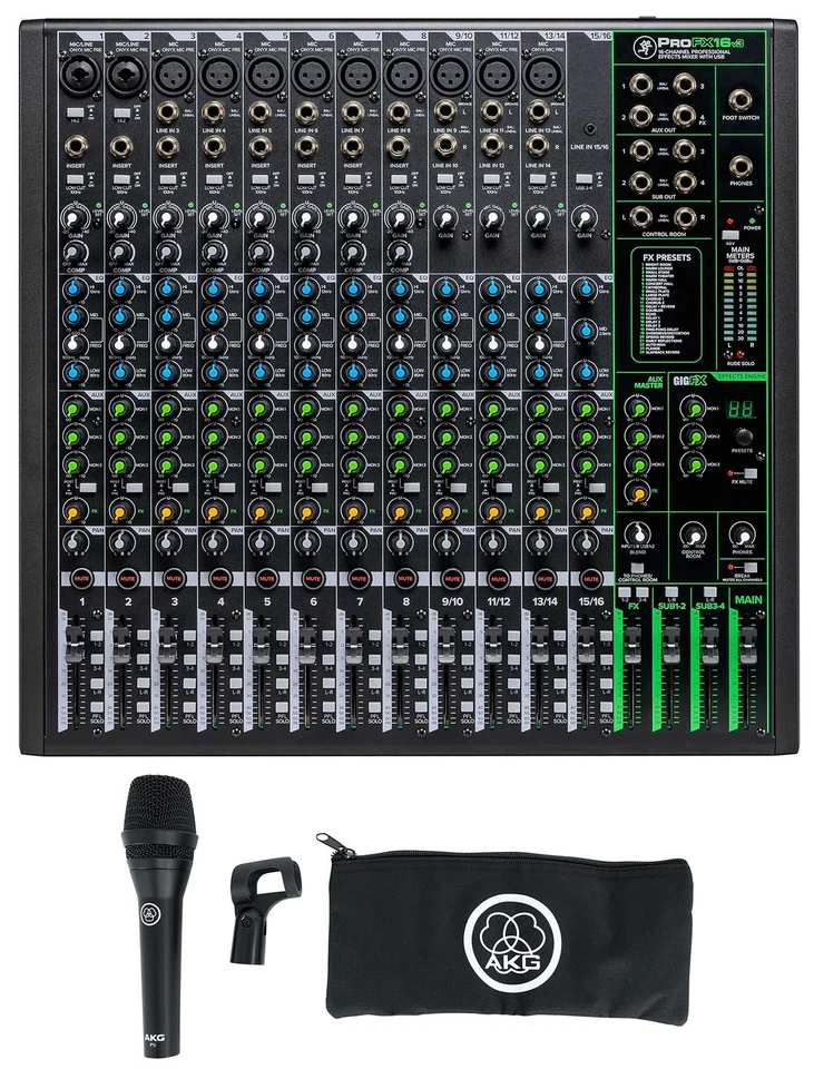 Mackie ProFX16v3 16-Channel 4-Bus Effects Mixer w/USB ProFX16 v3+AKG Microphone - Image 1 of 4