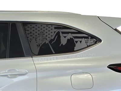 Fits 2020-2025 Toyota Highlander - Tattered American Flag Mountain Window Decal Foto 1 de 3