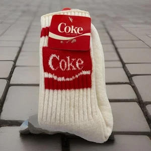 Vintage Socks 1980s Kids Crew Coca Cola Coke Fits Size 6-8 White 1990's Cotton - Picture 1 of 2