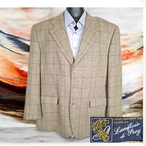 Gianni Manzoni Jacket Blazer Mens 46R Brown Windowpane 3 Button Ventless Italy - Picture 1 of 10