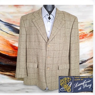 Gianni Manzoni Jacket Blazer Mens 46R Brown Windowpane 3 Button Ventless Italy - Image 1 of 4