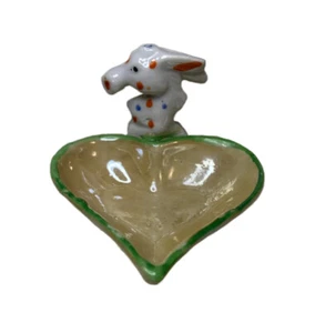 Cenicero vintage con anillo de corazón brillante con burro a lunares hecho en Japón - Imagen 1 de 5