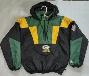 PULLOVER VINTAGE STARTER PRO LINE VERDE BAY PACKERS 1/2 CERNIERA CON CAPPUCCIO M - Foto 1 di 11