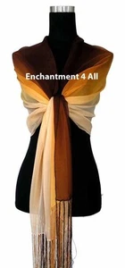 Oblong Handmade 100% Natural Silk Scarf Wrap Shawl Handrolled Brown/Orange/Peach - Picture 1 of 3
