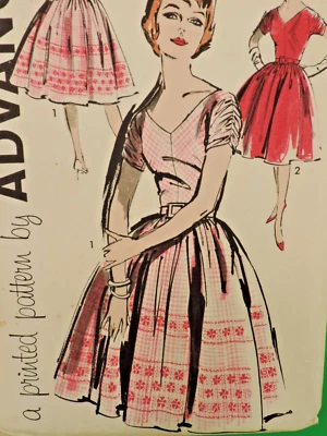 1950s Miss Advance 9672 Square Back/V Front Full Dress Sz 12 B30 Uncut/FF - Image 1 of 4