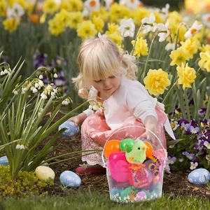 Easter Buckets for Egg Hunt, Set of 3 Clear Kids Handles, Green, Blue, Purple - Picture 1 of 7