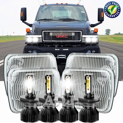4PCS 4x6" LED Headlights High Low H4 Fit For GMC C4500 C5500 Topkick 2003-2009 - Image 1 of 4