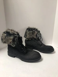 Charlotte Russe Faux Suede/fur Lace Up Boots Adjustable Zip Back Size 10 Womens - Picture 1 of 6