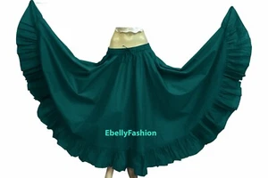 Teal Cotton Gypsy Flamenco Skirt 12 Yard Belly Dance Tribal Costume Jupe Boho - Picture 1 of 3